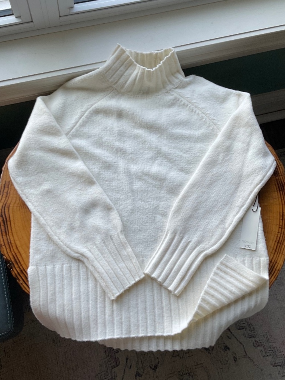 Rachel Zoe Women's Soft Cream Knit Long Sleeve Mock Neck Sweater Top